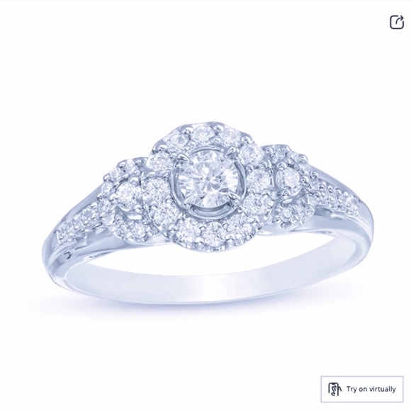 1/2 CT. T.W. Diamond Three Stone Frame Ring in 14K White Gold Sz 7 - Picture 5 of 15